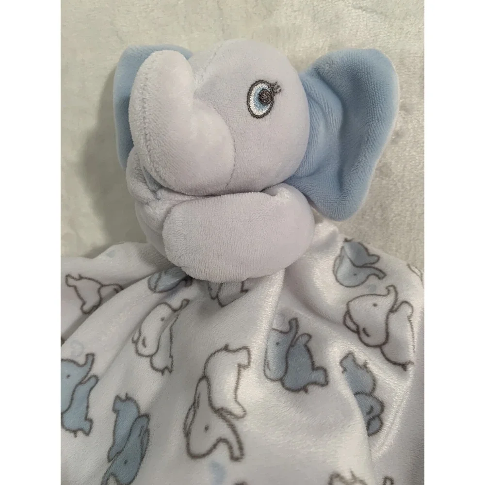 Blankets & Beyond Blue White Elephant Security Baby Blanket‎ Plush Lovey Toy